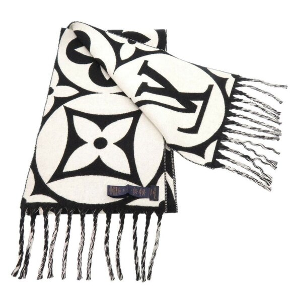 LOUIS VUITTON Flight Mode Medallion Wool Black White Scarf - Picture 4 of 10